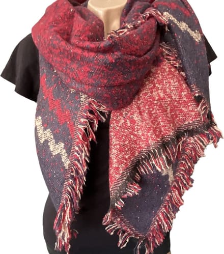 Lange Warme Sjaal - 2-Zijdig - Rood - Blauw - 180 x 70 cm (XR-6)