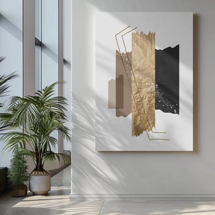 Canvas Schilderij - Abstract - Zwart - Goud - Wanddecoratie - 150x100x2 cm