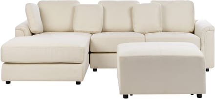 KOHLO - Hoekbank met ottomaan - Lichtbeige - Rechtszijdig - Polyester