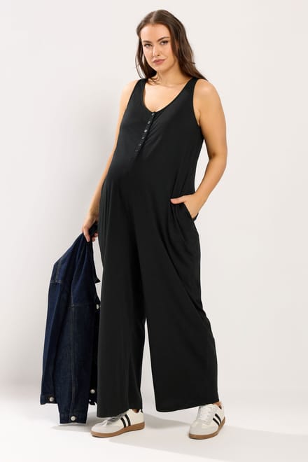Bump It Up Maternity Zwarte Jumpsuit Met Wijde Pijpen Size 58-60