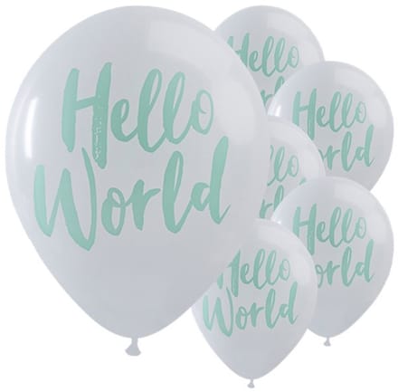 Ginger Ray Hello World babyshower ballon Ø 28 cm - Wit & mint - Set-10