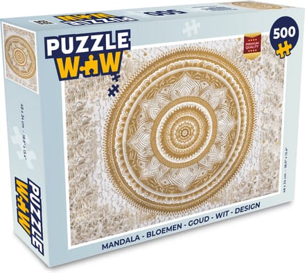 Puzzel Mandala - Bloemen - Goud - Wit - Design - Legpuzzel - Puzzel 500 stukjes