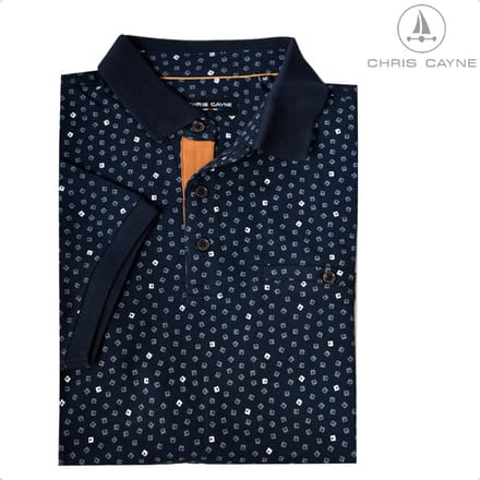 Chris Cayne - Polo 3054 navy print KM + borstzak - maat L
