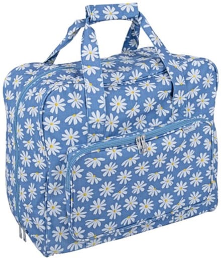 Naaimachinetas blauw met witte margrietjes Hobby Gift – 44x20x38 cm / Trendy & Stevig