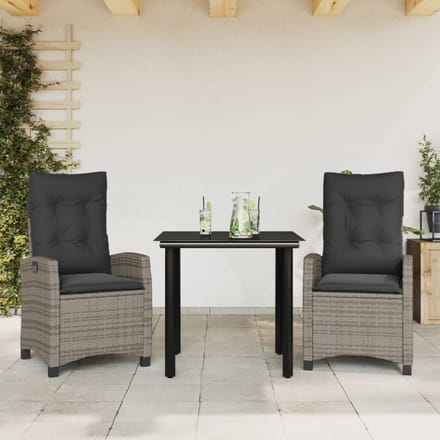 vidaXL - 3-delige - Tuinset - met - kussens - poly - rattan - grijs