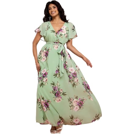 Vrouwenwrapjurk met vleugelmouwen Goddiva Maxi
