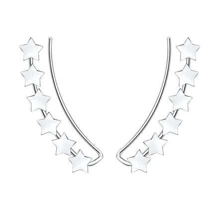 Joy|S - Zilveren ear climbers oorbellen - 6 sterren - gepolijst