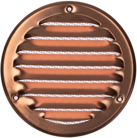 Ronde Ventilatie Rooster 100mm met Inbouwframe en Muggengaas - Koperkleurig Metaal