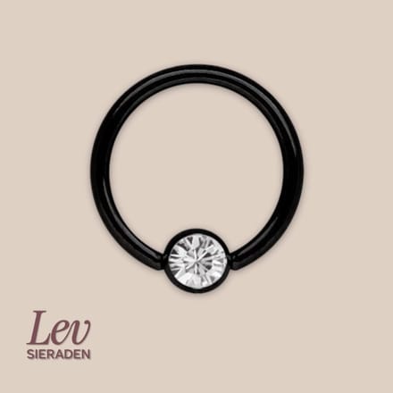 Titanium Ball closure ring piercing - 1.2x10mm - Zwart met zirkonia steen - Lev Sieraden - BCR - Piercing ring