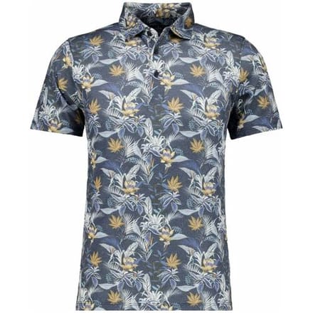 Ragman Polo Soft Knit Multi Leaves Floral Pattern Blauw-Multi / male