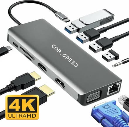 Cor.Speed 12-in-1 USB-C Docking Station - Dual HDMI - Space Grey
