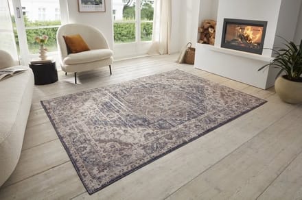 Flycarpets Terrain Designer Laagpolig vloerkleed - Crème / Blauw - 80x200 cm