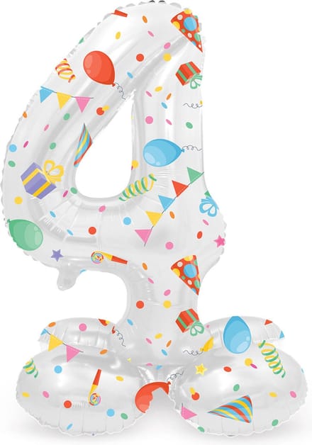 Staande Folieballon Cijfer 4 Joyful Party - 41 cm