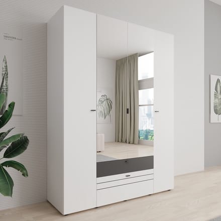 Meubella - Basmira - Kledingkast met 4 deuren - Wit - 155x52x208 cm