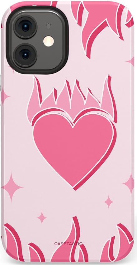 Casetastic hoesje geschikt voor Apple iPhone 12 Mini - Dubbellaagse bescherming - Hartenvuur - Fashion Case - Wit Koraal Lichtroze