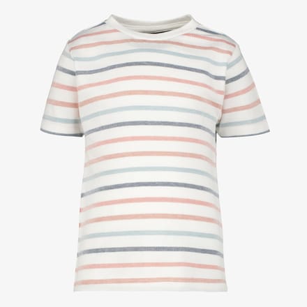 Unsigned gestreept jongens T-shirt wit pastel - Maat 92