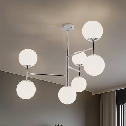 Domiluce Plafondlamp Korek, chroom/wit, glas, 75 cm, 7-lamps, E14