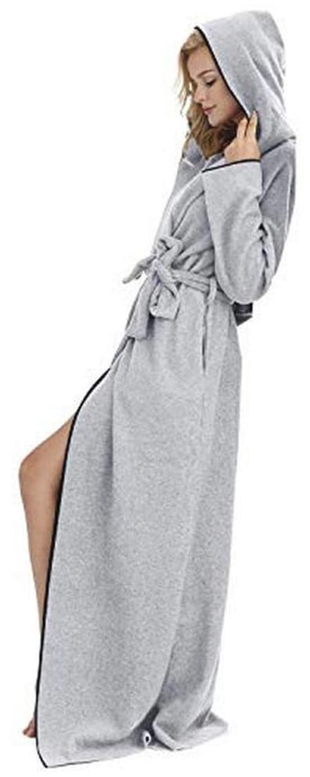 Vloerlange Microfleece Badjas met Capuchon voor Dames en Heren - Lichtgrijs