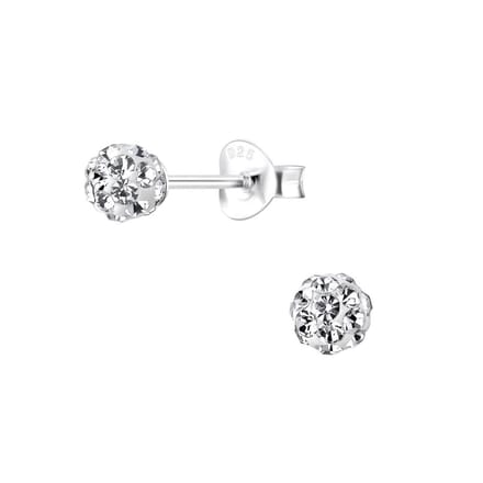 Joy|S - Zilveren kristallen bal oorbellen - 4 mm