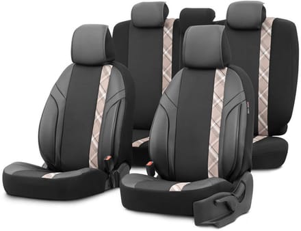 Autostoelhoezenset Horizon zwart-beige (complete set)