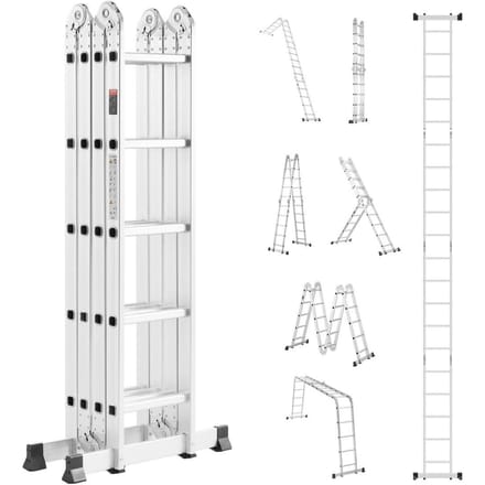 Échelle pliante polyvalente 7-en-1 5 marches Hauteur d'atteinte 19 pieds Métal