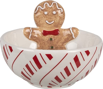 Clayre & Eef Decoratie schaal 250 ml Wit Rood Keramiek Gingerbread man