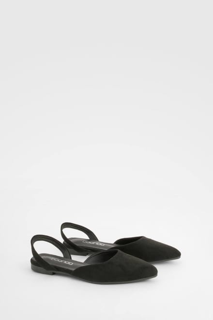 boohoo Dames Slingback Puntige Flats | Zwart | Maat: 39