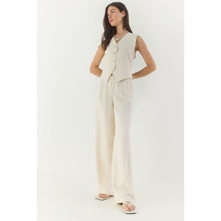 V-hals Vest en Wijde Pantalon Twee-delige Coord Set