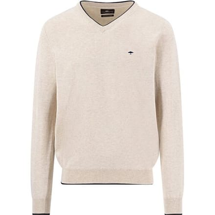 Fynch-Hatton Trui Solid Color V-Neck Subtle Tipping Superfine Cotton New Off White / male