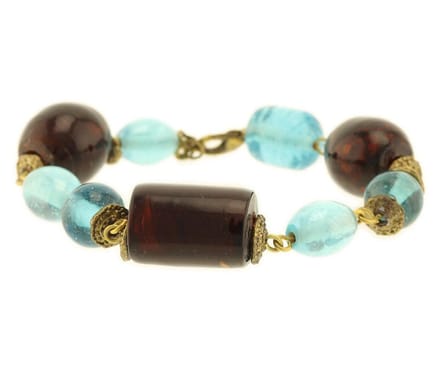 Behave - Kralenarmband blauw-bruin - Vintage accent - 22 cm