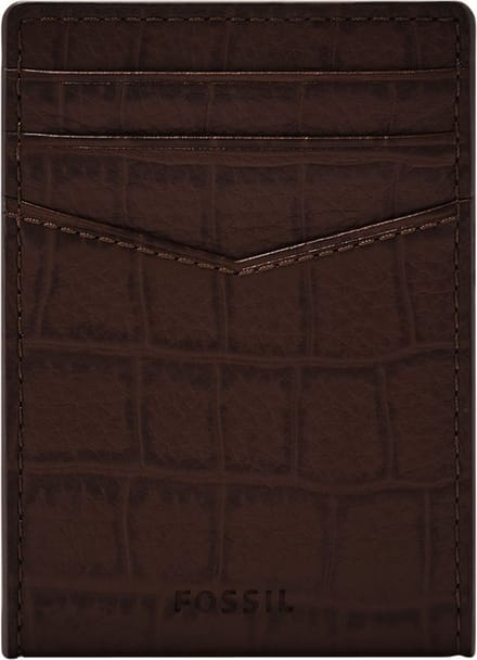 FOSSIL Portemonnee Dollarclip Andrew Emboss Card Case Brown Croco Donkerbruin