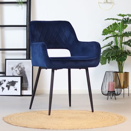 Bronx71® Velvet eetkamerstoel Mika donkerblauw - stoel