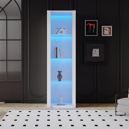 Vitrinekast - 55x38x166 cm - LED Verlichting met 3 Glasplanken - Hoogglans - Wit