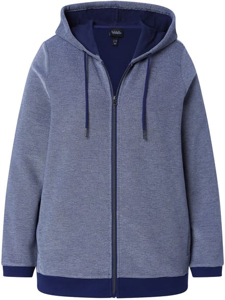 Ulla Popken - Dames - Sweatvest structuur capuchon lange mouwen - Inktblauw - Maat 58+