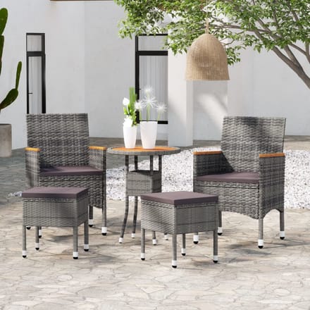 vidaXL - 5-delige - Loungeset - poly - rattan - grijs