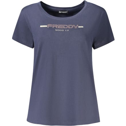 Freddy Blauwe Katoenen Dames T-Shirt met Strass-Details