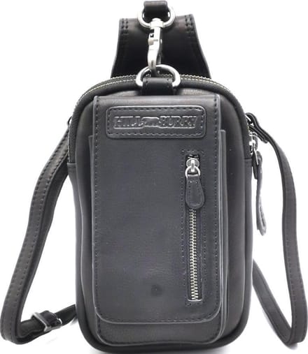 HillBurry Leren Schoudertas-riemtas zwart - vernieuwd model - AK100/WH