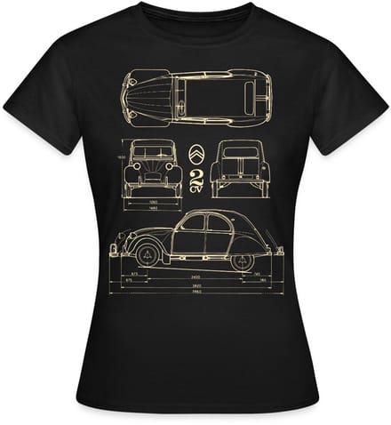 Citroën 2CV Maat Specificaties Blauwdruk T-Shirt Dames