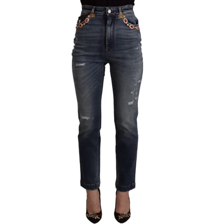 Dolce & Gabbana Blauwe Denim Kristallen Versierde Broek Damesjeans