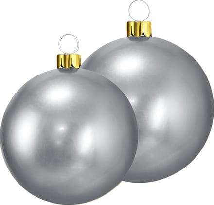Opblaasbare decoratie kerstballen - mega groot - 2x st - 45 en 65 cm - zilver
