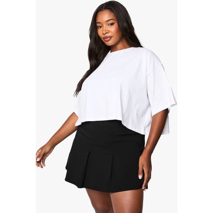 boohoo Dames Plus Bengaline geplooide minirok | Zwart | Maat: 52