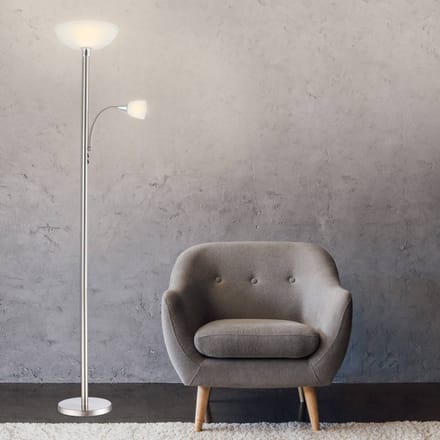 Globo Blade uplighter met leeslampje, mat nikkel