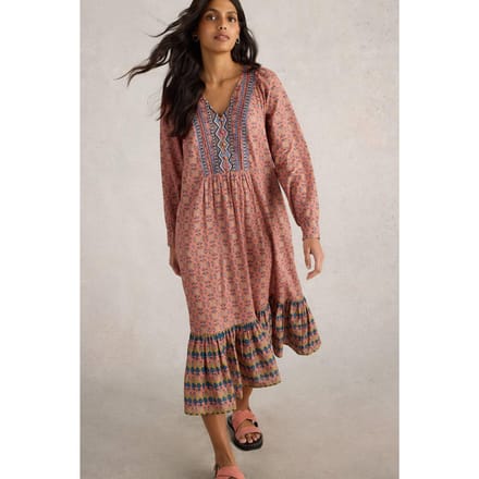 White Stuff Abigail Embroidered Dress Pink Multi Größe: 8 REGULAR | Midikleider Outlet | Damen | Rosa