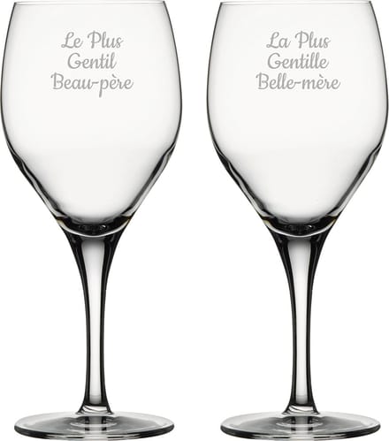 Rode wijnglas gegraveerd - 42,5cl - Le Plus Gentil Beau-père & La Plus Gentille Belle-mère