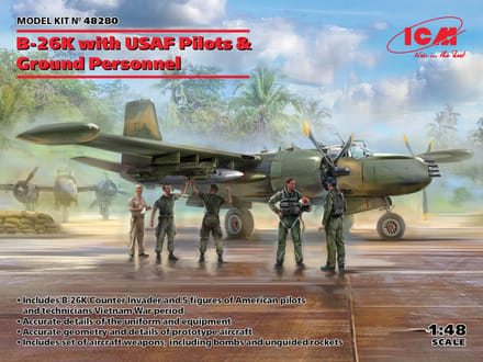 ICM Modelbouwpakket Militaire voertuigen - 48280 B-26K Plane with USAF Pilots - Ground Personnel Plastic - 1:48 - Modelbouw