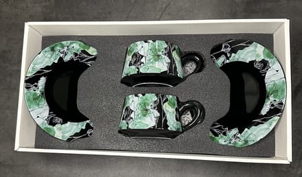Ceramische Kop & Schotel Set (4-delig) – 350 ml - Handgemaakt & Luxe Cadeau Set