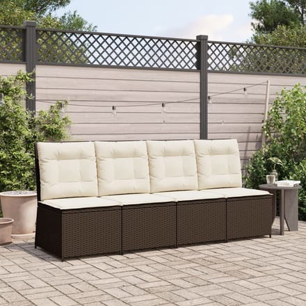 vidaXL - Tuinbank - verstelbaar - met - kussens - poly - rattan - bruin