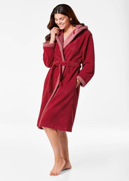 Zachte badjas in wikkelmodel met capuchon - rood - Gr. 40 van Goldner Fashion