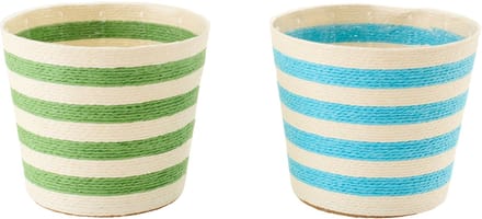 J-Line bloempot Gestreept - papier - azuurblauw/groen - large - set van 2