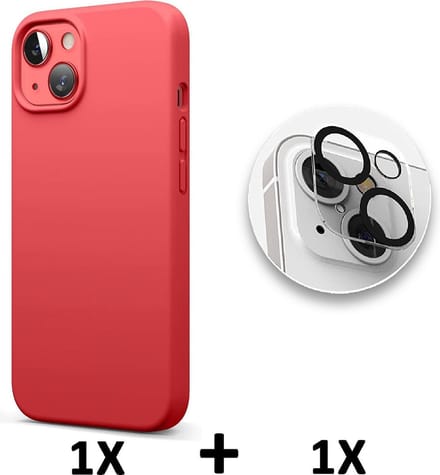 HB Hoesje Geschikt voor Apple iPhone 13 - Rood / Camera Lens Glazen Screenprotector - Siliconen Back Cover